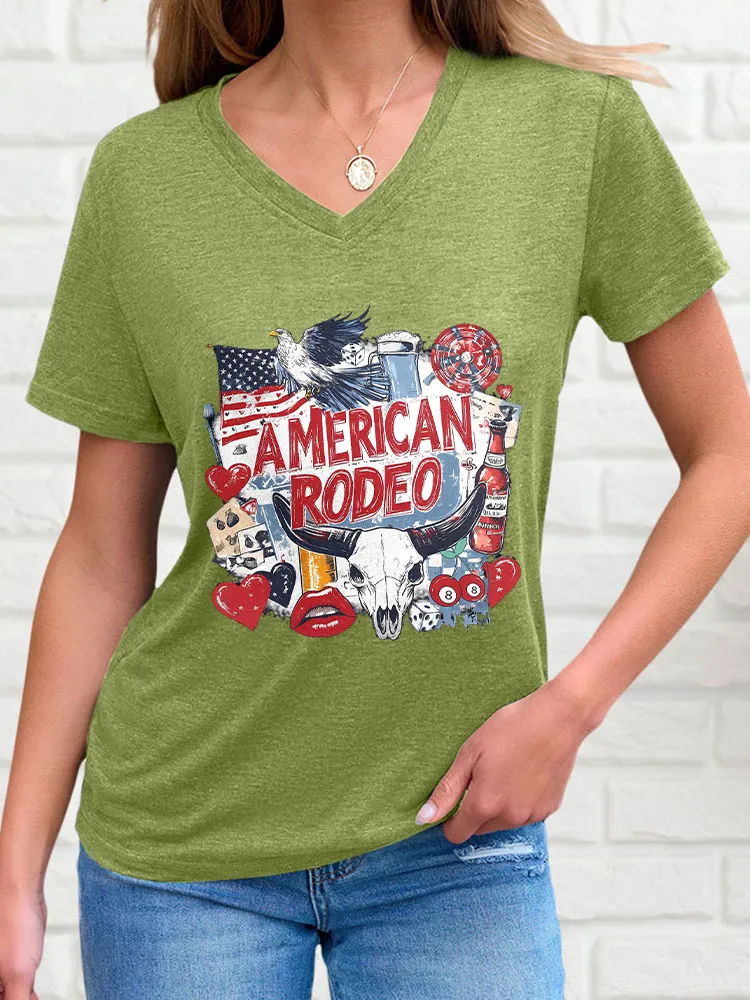 Woman'S American Rodeo V-Neck And Short Sleeves T-Shirt