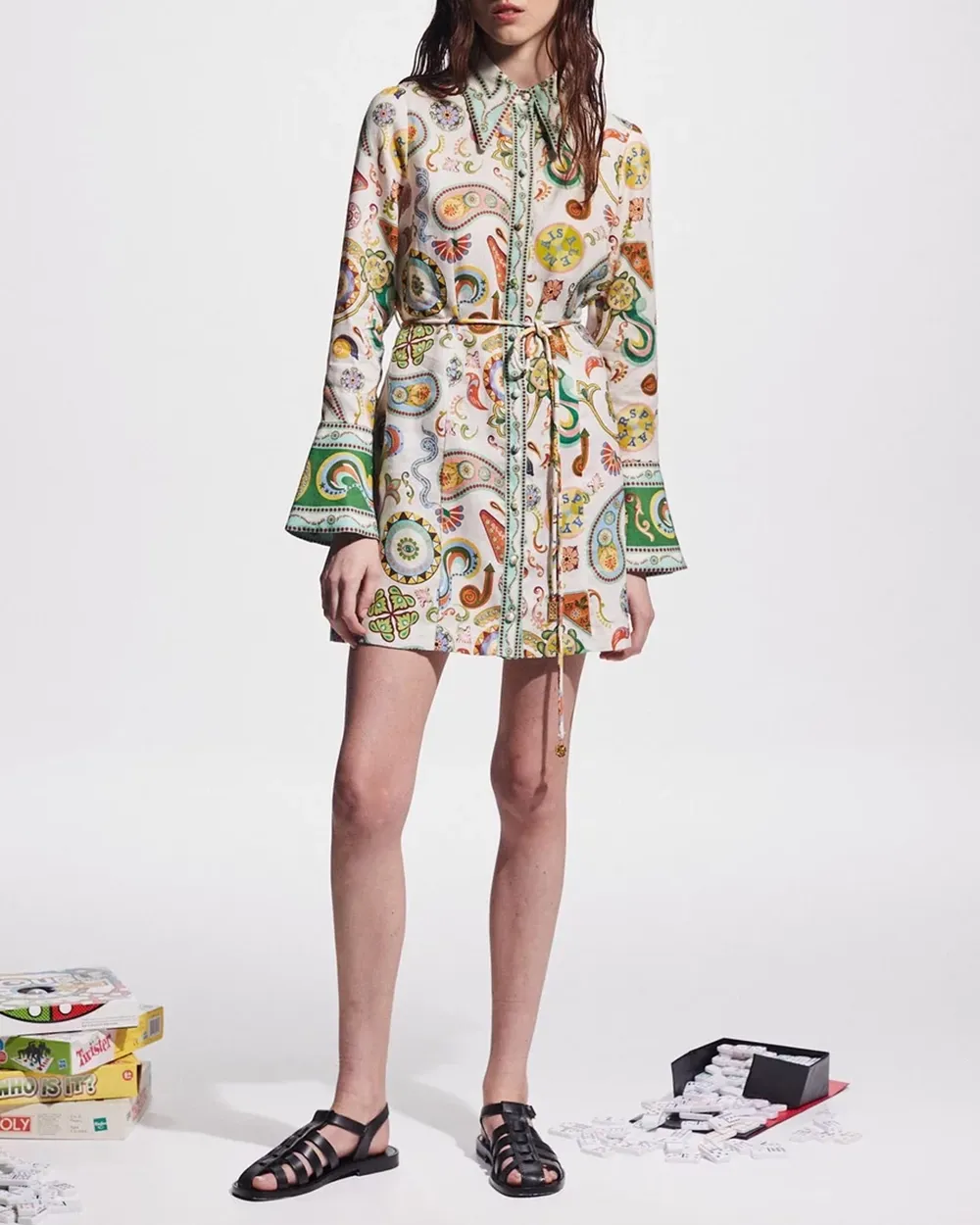 Bell Sleeve Waist Shirt Dress