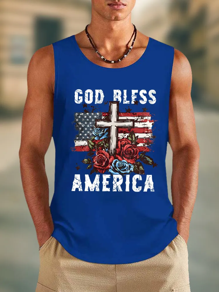 Men'S God Bless America Round-Necked Sleeveless Vest