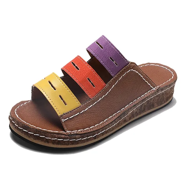 Women's Sandals Boho Bohemia Beach Wedge Sandals Outdoor Slippers Outdoor Daily Beach Summer Spring Wedge Heel Open Toe Classic Casual Faux Leather Loafer Color Block White Red Blue