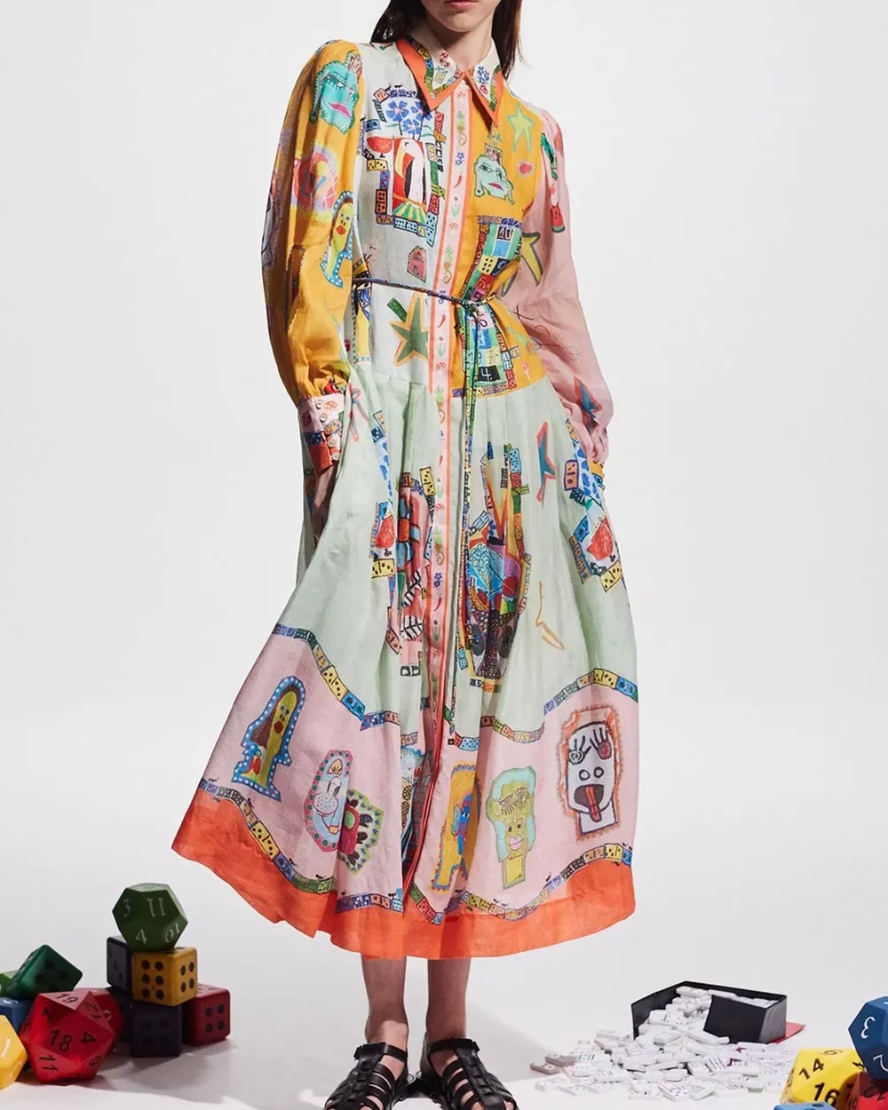 Point Collar Shirt  Long Sleeve Dress