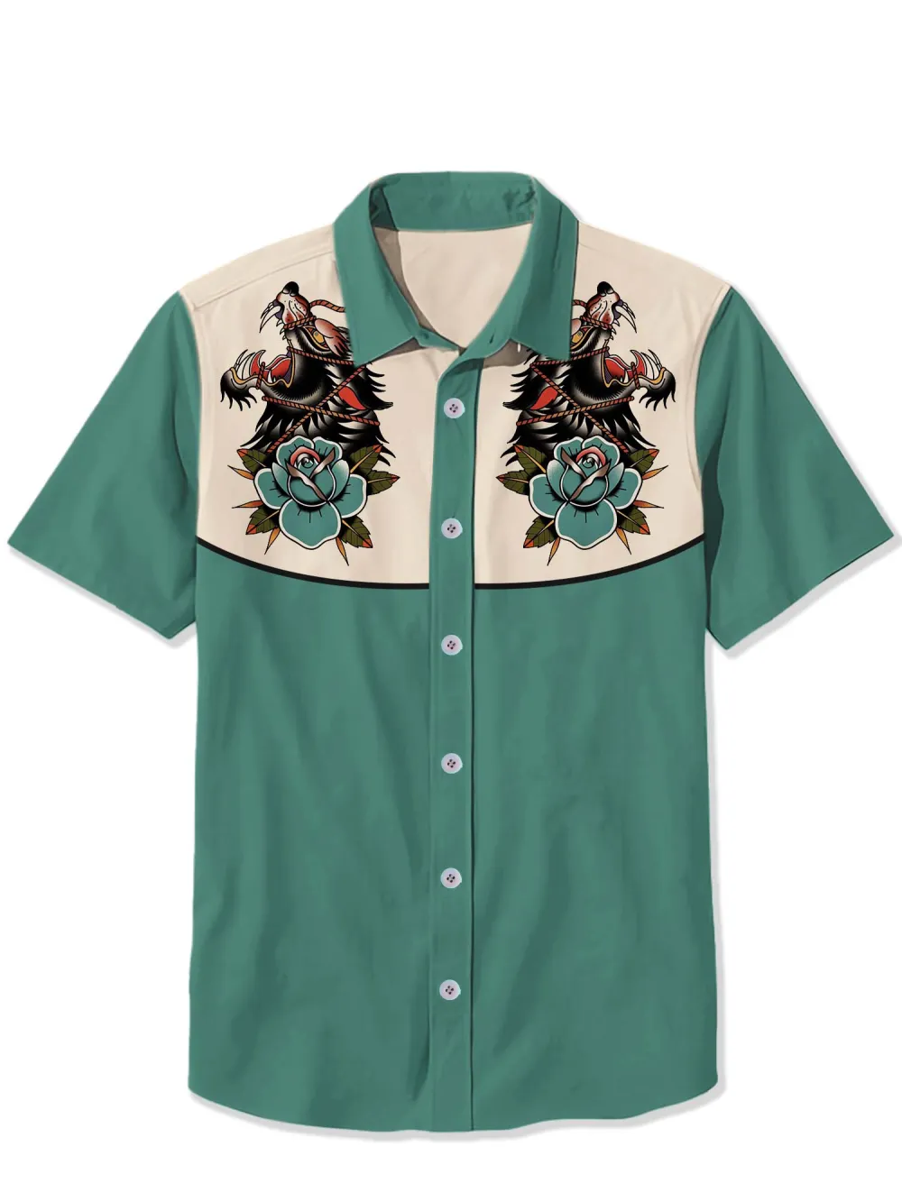 Vintage Wolf And Flower Shirt