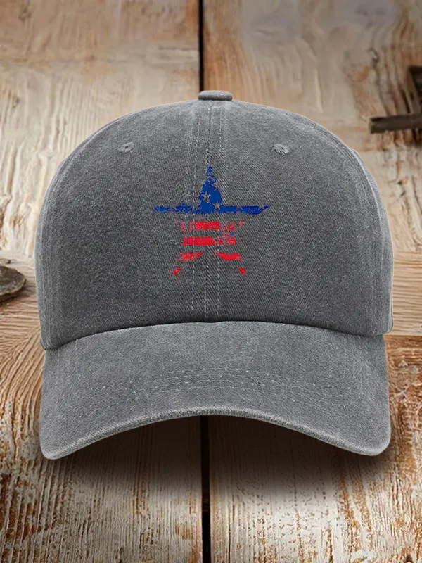 Star Stripe Print Washed Baseball Cap