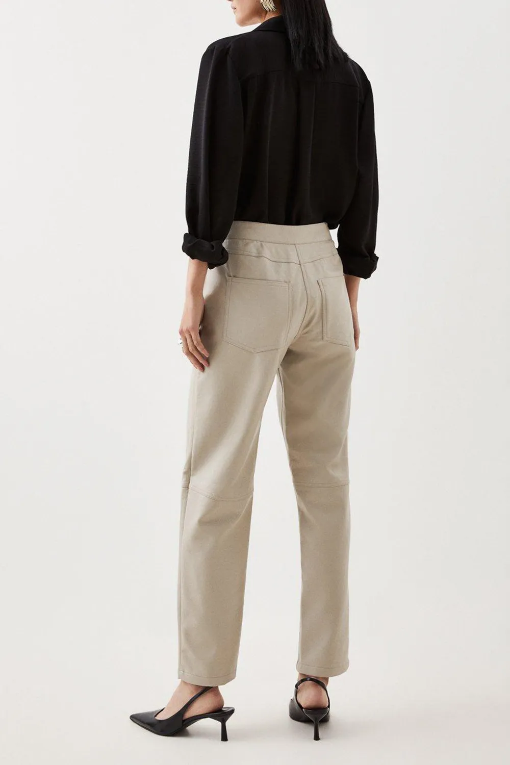 Faux Leather 5 Pocket Western Straight Leg Trousers