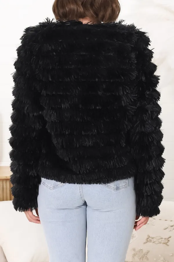 Black Fuzzy Short Style Jacket