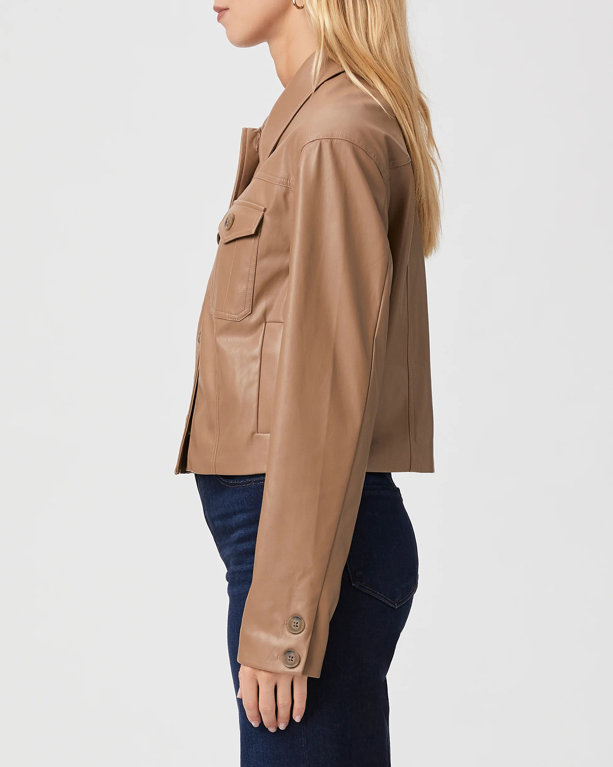 Tan Faux Leather Cropped Jacket