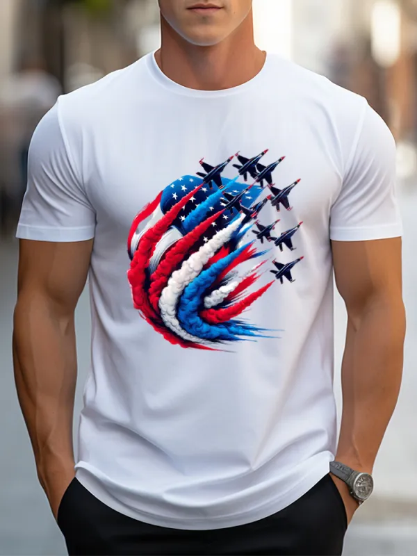 Man'S Independence Day Print Round-Neck Short-Sleeved T-Shirt