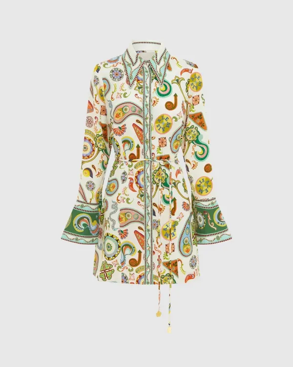 Bell Sleeve Waist Shirt Dress
