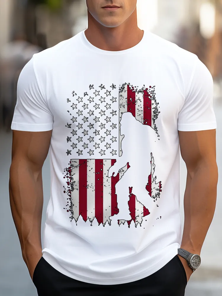 Man'S Broken National Flag Pattern Round-Neck Short-Sleeved T-Shirt