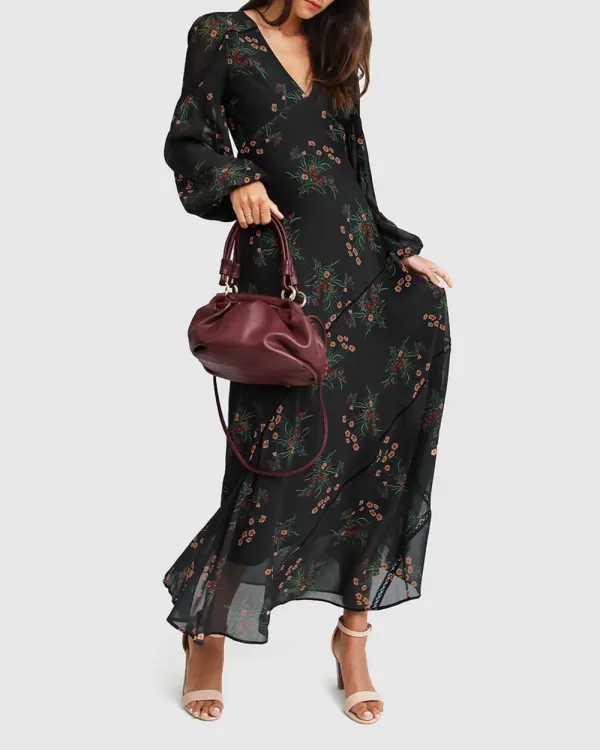 Chiffon Print Long Sleeve Maxi Dress
