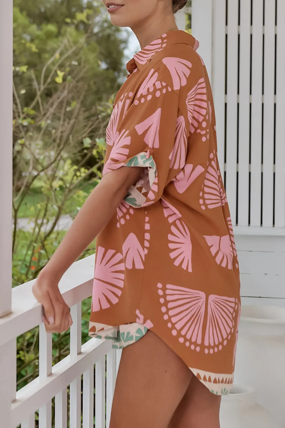 Mocha Brown Pattern Short Sleeve Shirt