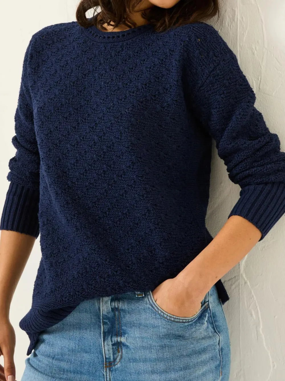 Navy Farryn Knitted 100% Cotton Knitted Jumper