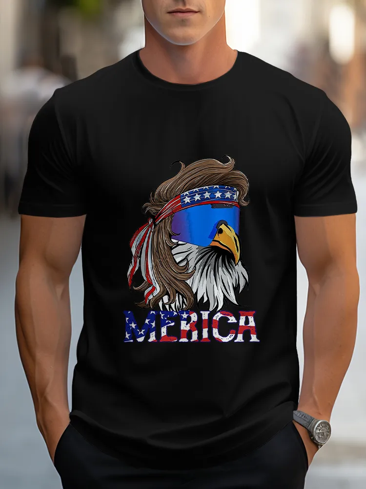 Man'S Merica Round-Neck Short-Sleeved T-Shirt