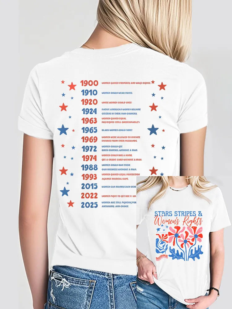 Woman'S Stars Stripes And Women'S Rights Crew Neck Short Sleeve T-Shirt