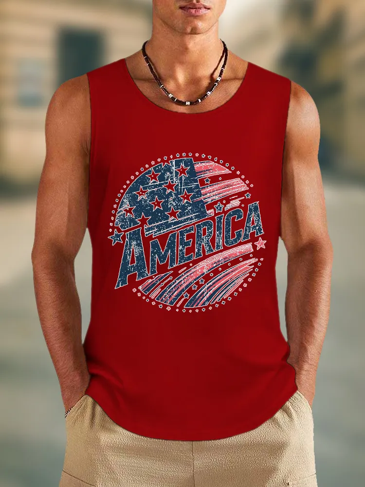 Men'S America Round-Necked Sleeveless Vest