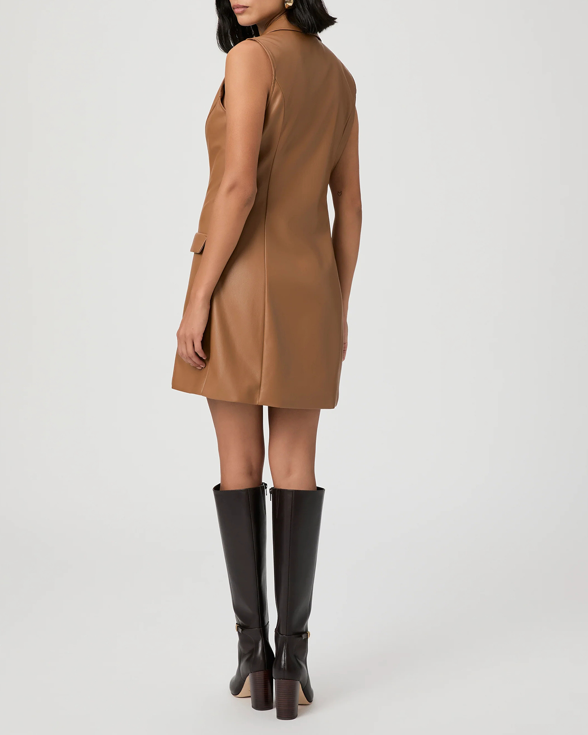 Tan Faux Leather Sleeveless Mini Dress