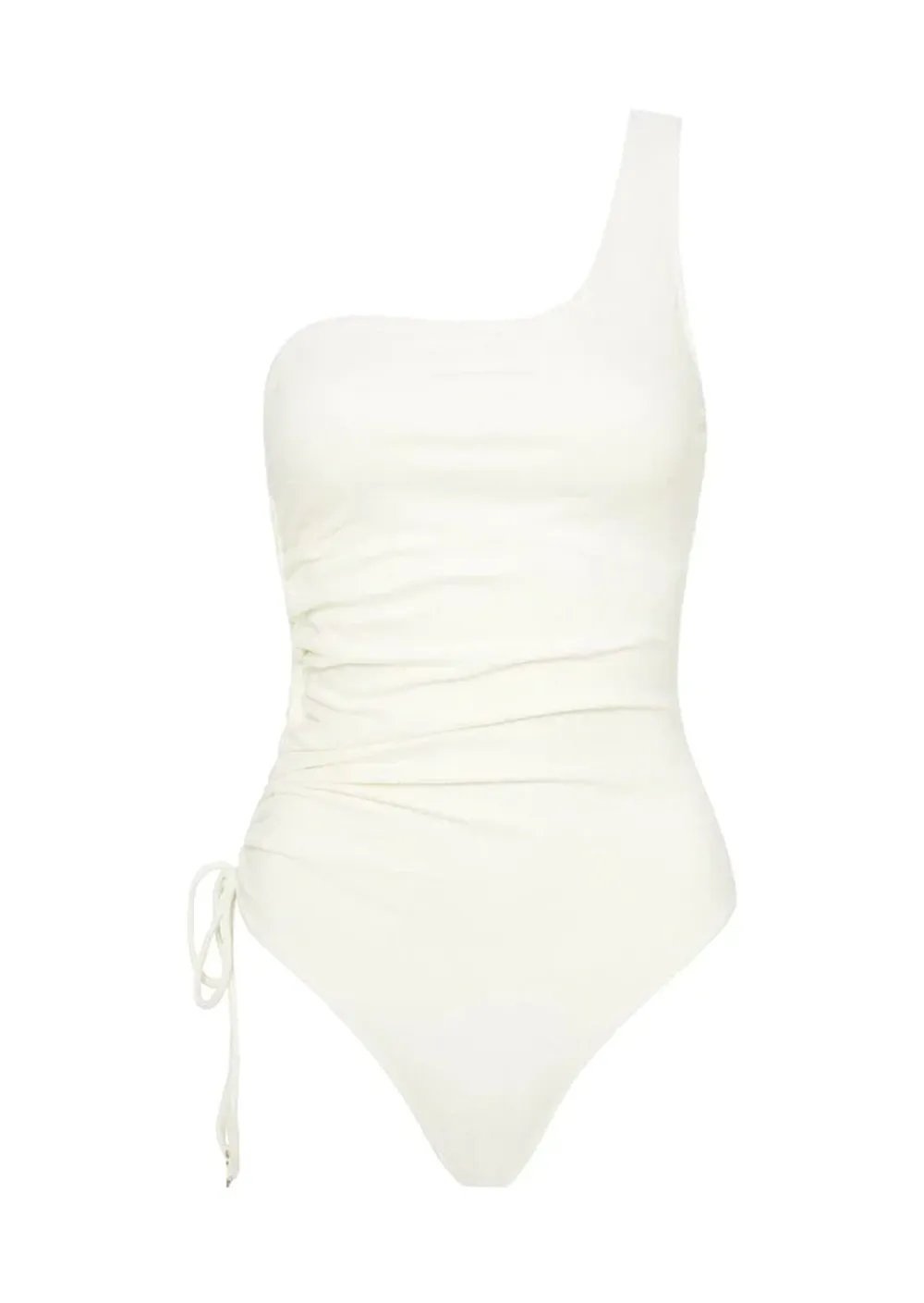 White One Shoulder Drawstring Swim