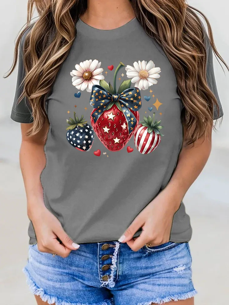 Woman'S Independence Day Print Short-Sleeved T-Shirt
