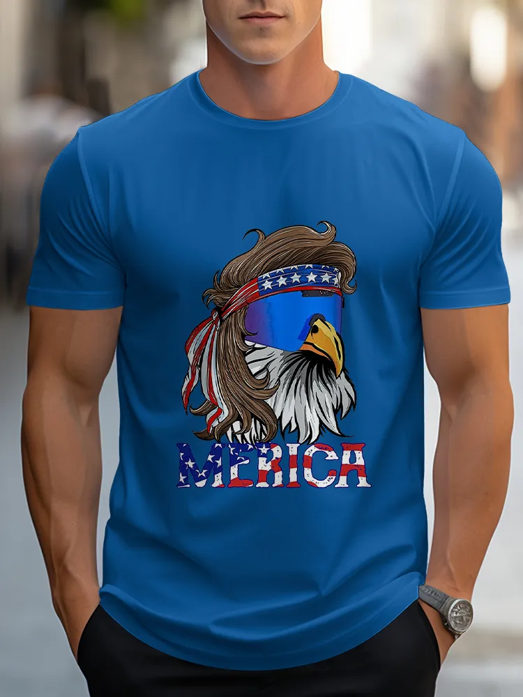 Man'S Merica Round-Neck Short-Sleeved T-Shirt