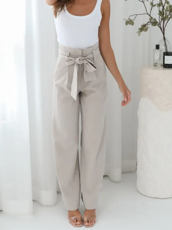 Beige Casual Style Wide Leg Pant