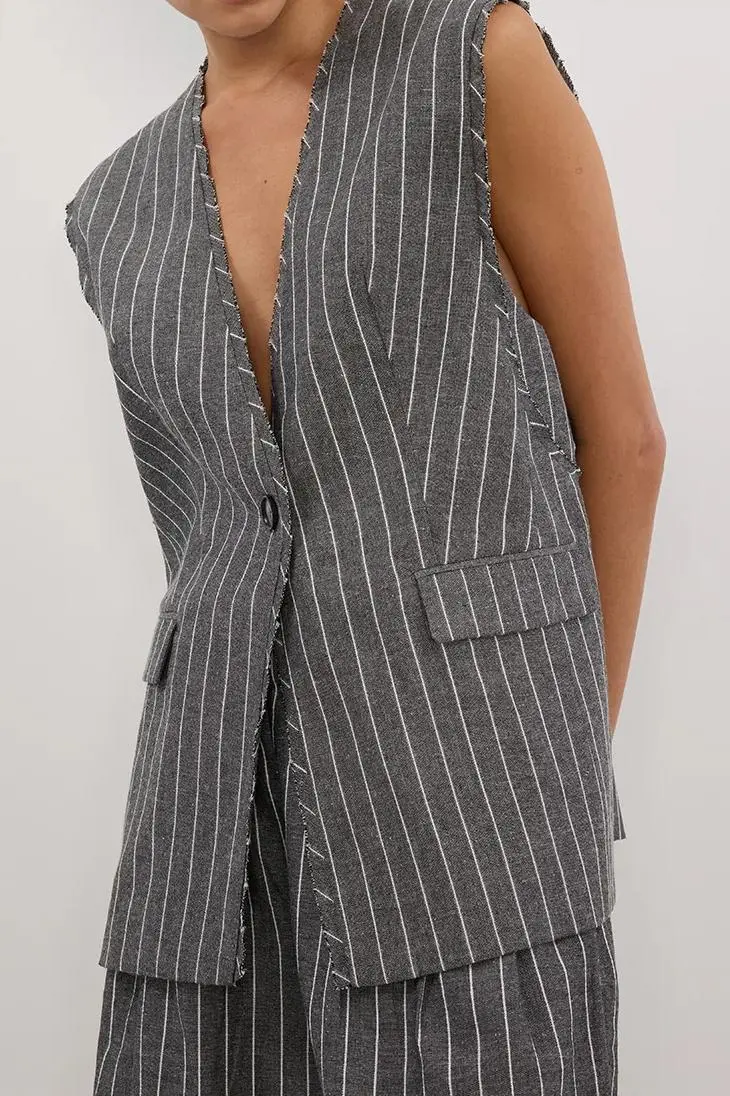 Slate Stripe Oversized Vest