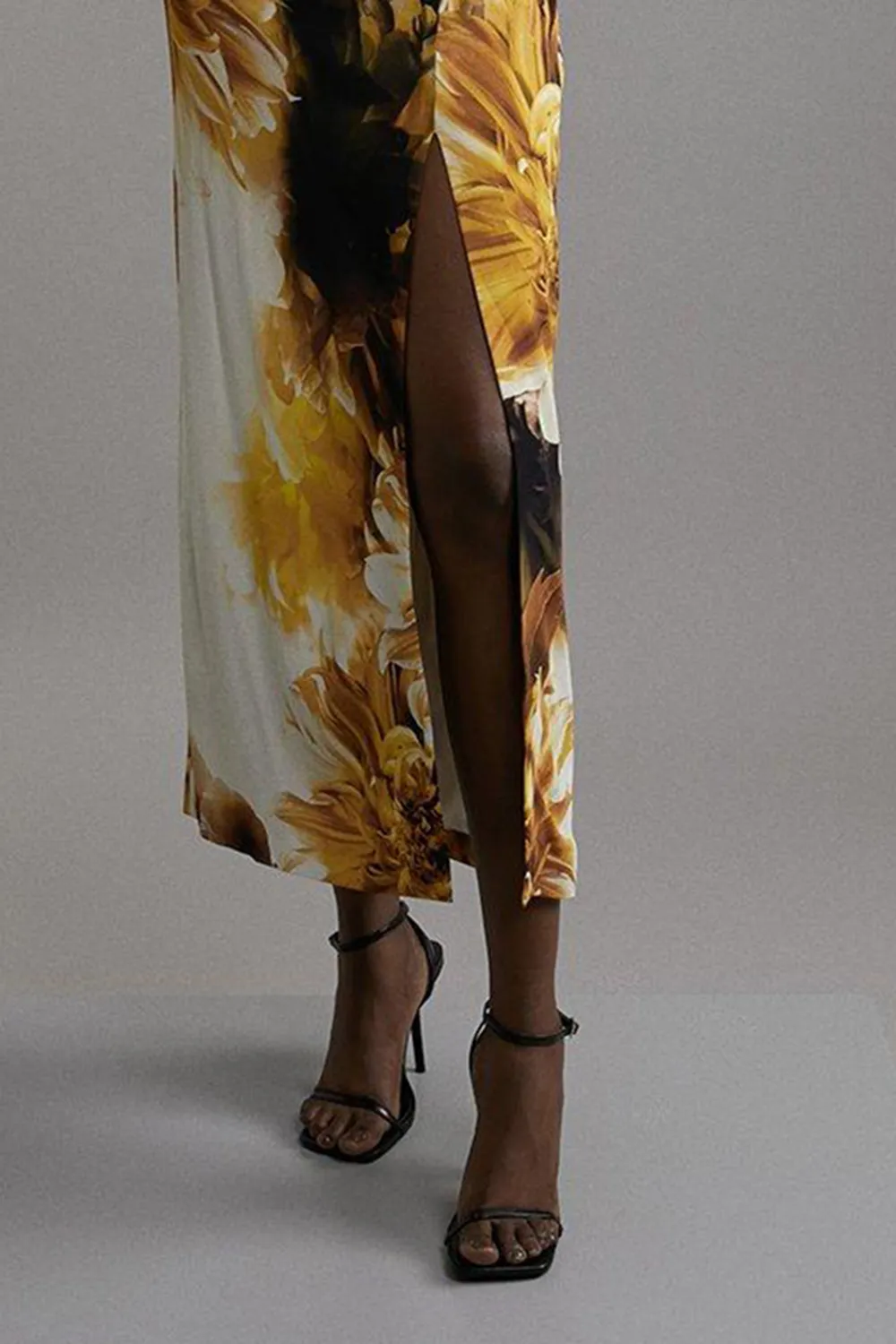 Compact Stretch Viscose Printed Photographic Floral One Shoulder Maxi Dress