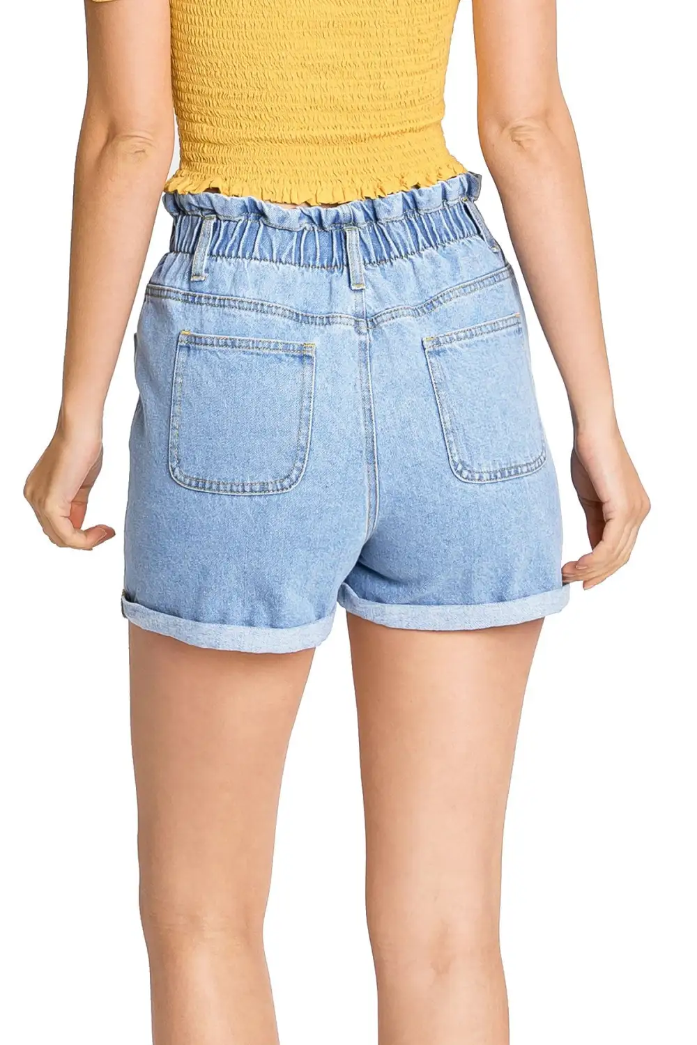 Light Wash Cuffed High - Waist Denim Shorts