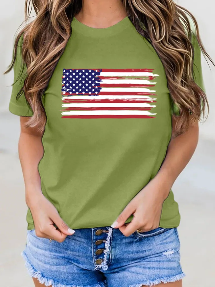National Flag Print Round-Neck Short-Sleeved T-Shirt