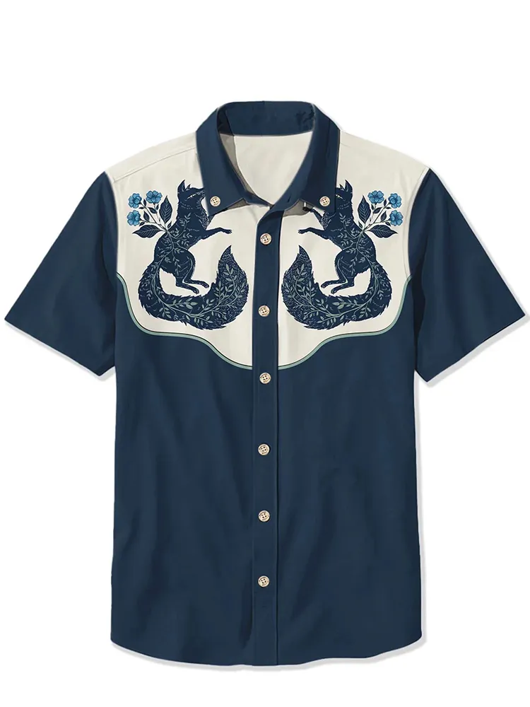 Blue Flower Fox Shirt