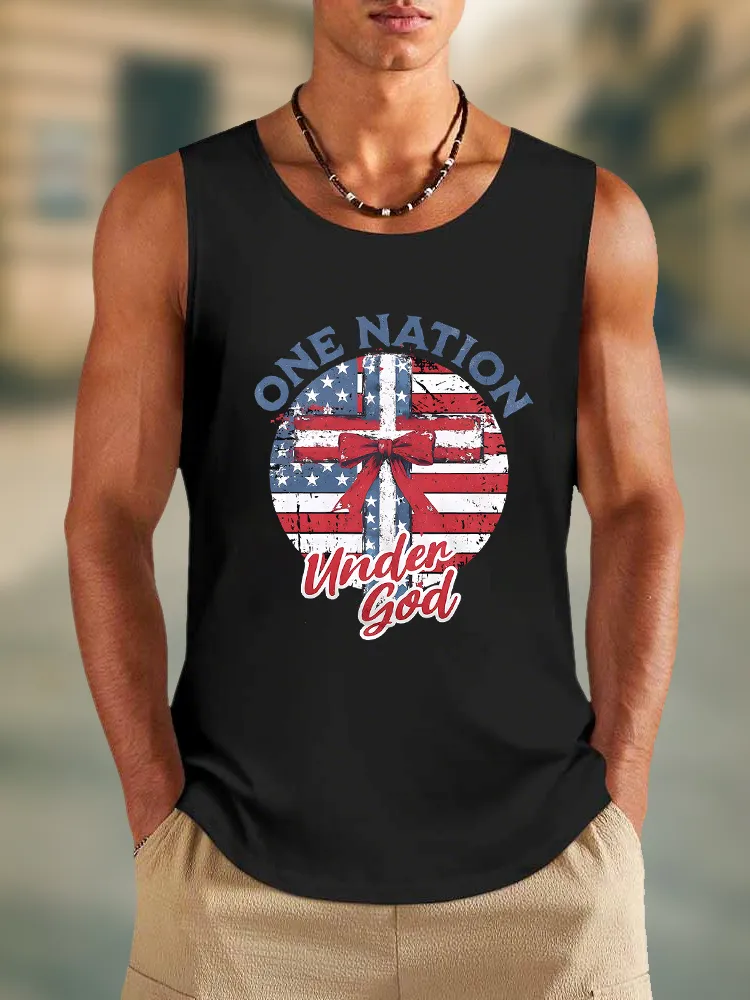 Men'S One Nation Under God Round-Necked Sleeveless Vest