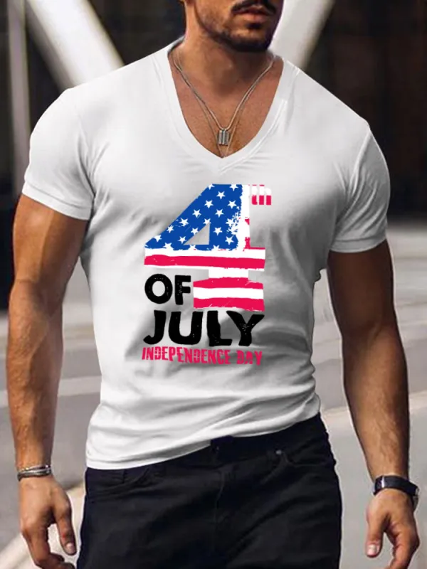 Men'S 4Th Of July Independence Day Print Short-Sleeved V-Neck T-Shirt