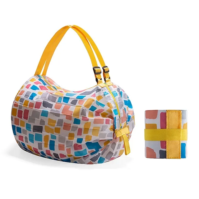 Women's Shoulder Bag Duffle Bag Nylon Shopping Daily Zipper Large Capacity Waterproof Foldable Solid Color Geometric Color Block Pink camouflage Diamond pattern Yellow dots