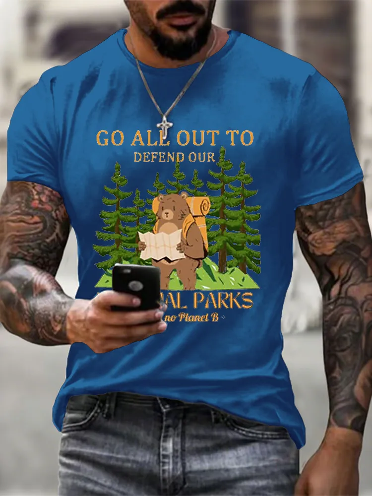 Men'S Round-Neck Short-Sleeved T-Shirt With Go All Out To Defend Our National Parks Prints