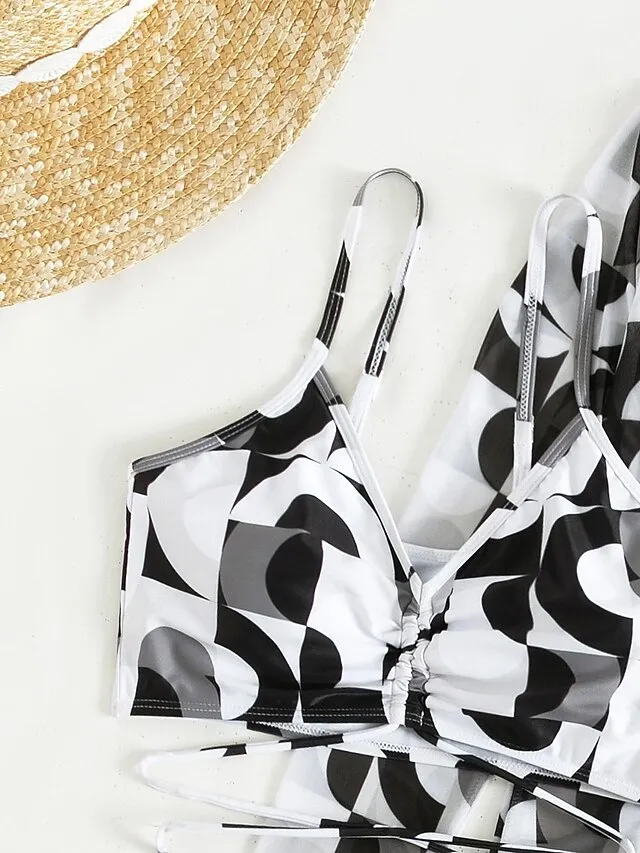 Women's Swimwear Bikini Normal Swimsuit 3-Piece Printing Graphic Black Yellow Blue Purple Orange Bathing Suits Sports Beach Wear Push Up