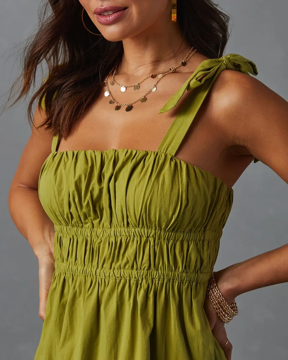 Tie Shoulder Tiered Midi Dress