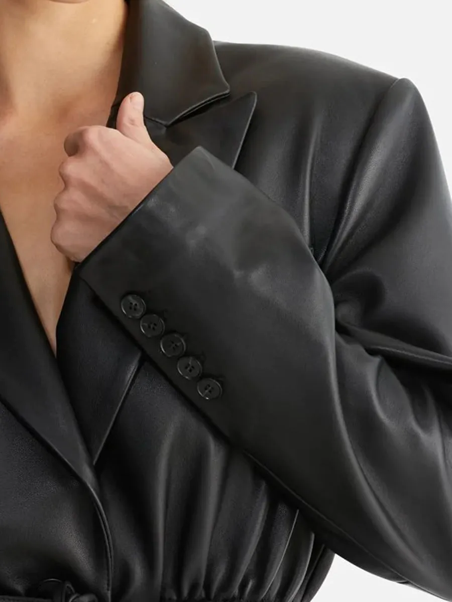 Black Belted Leather Blazer
