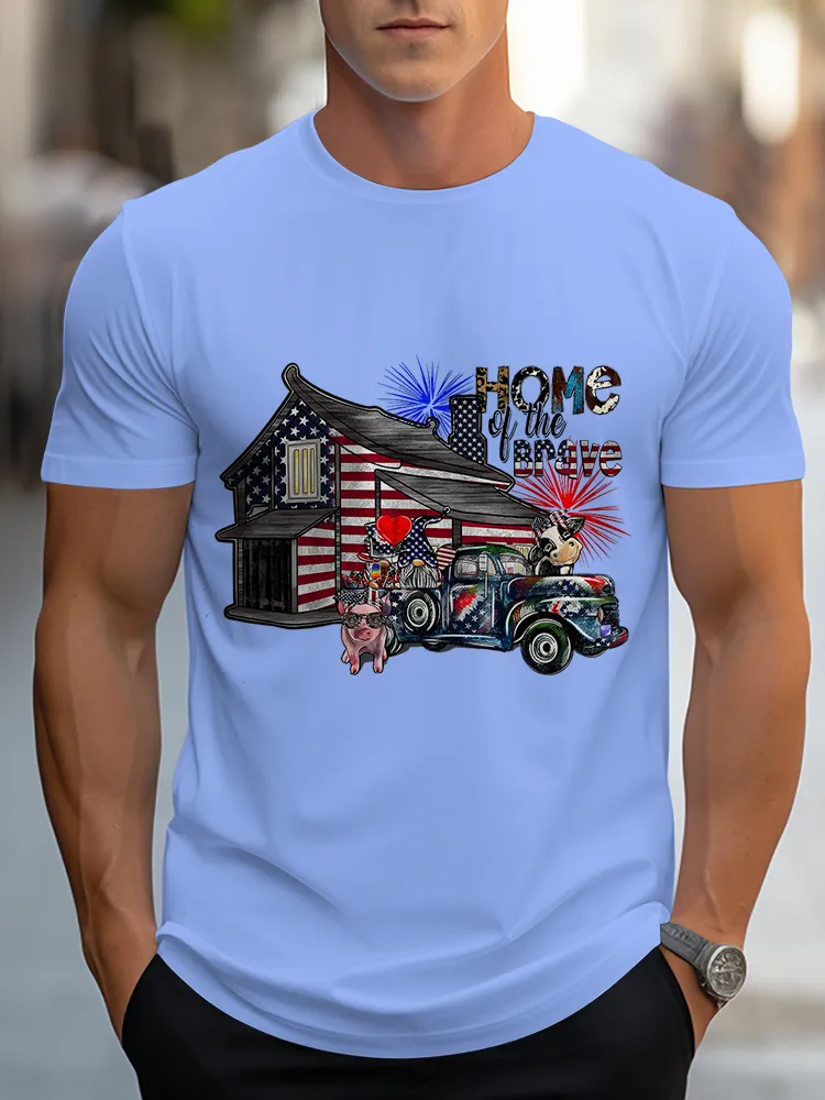 Man'S Home Of The Brave Round-Neck Short-Sleeved T-Shirt