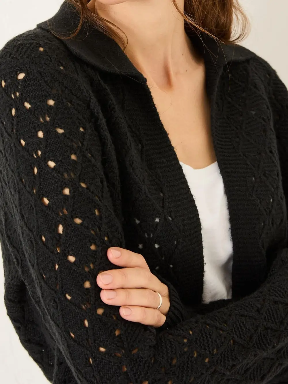 Black Pointelle Knitted Cardigan