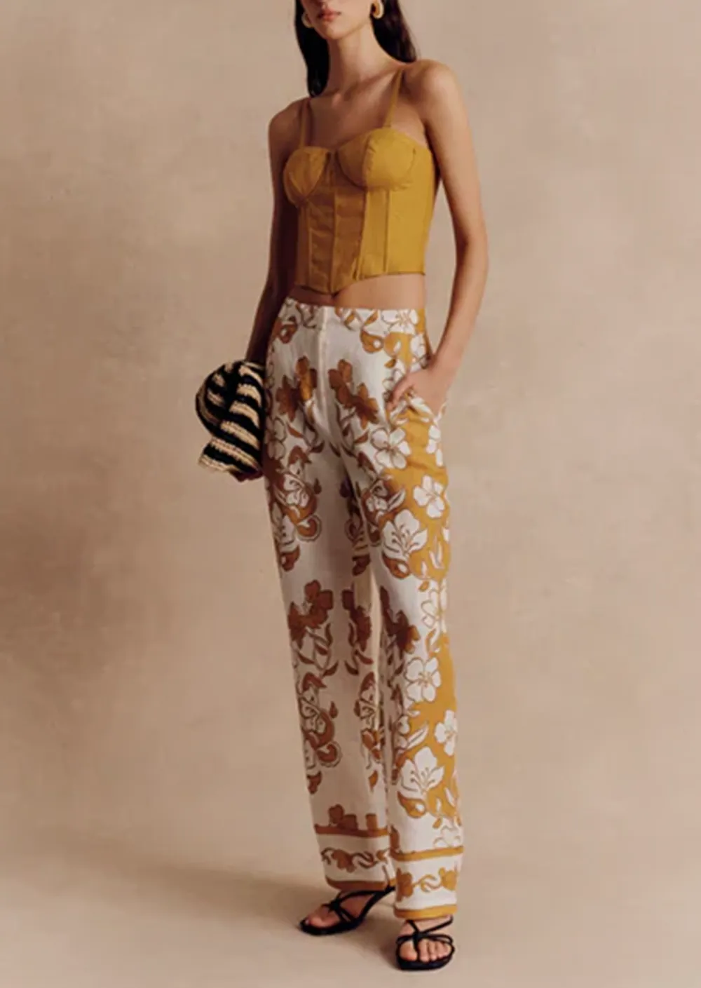 Gold Pattern Straight Leg Pajama Pants