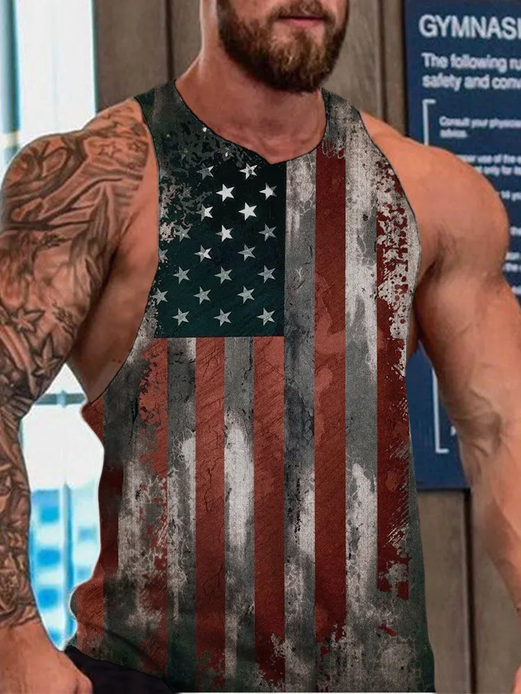 Men'S Independence Day Round-Necked Sleeveless Vest