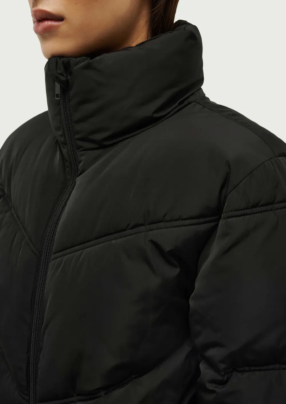 Black Puffer Stand Collar Jacket