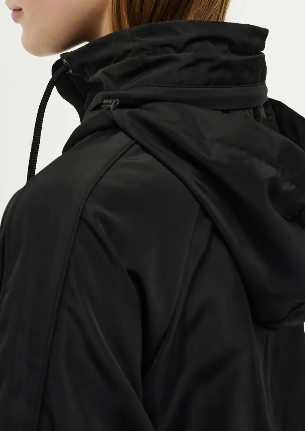 Black Drawstring Mid Length Jacket