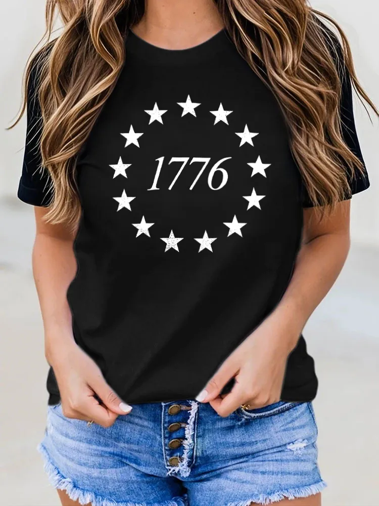 1776 Print Round-Neck Short-Sleeved T-Shirt