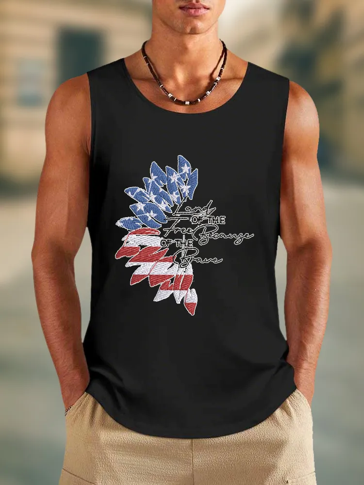Men'S Land Of The Free Because Of The Brave Round-Necked Sleeveless Vest