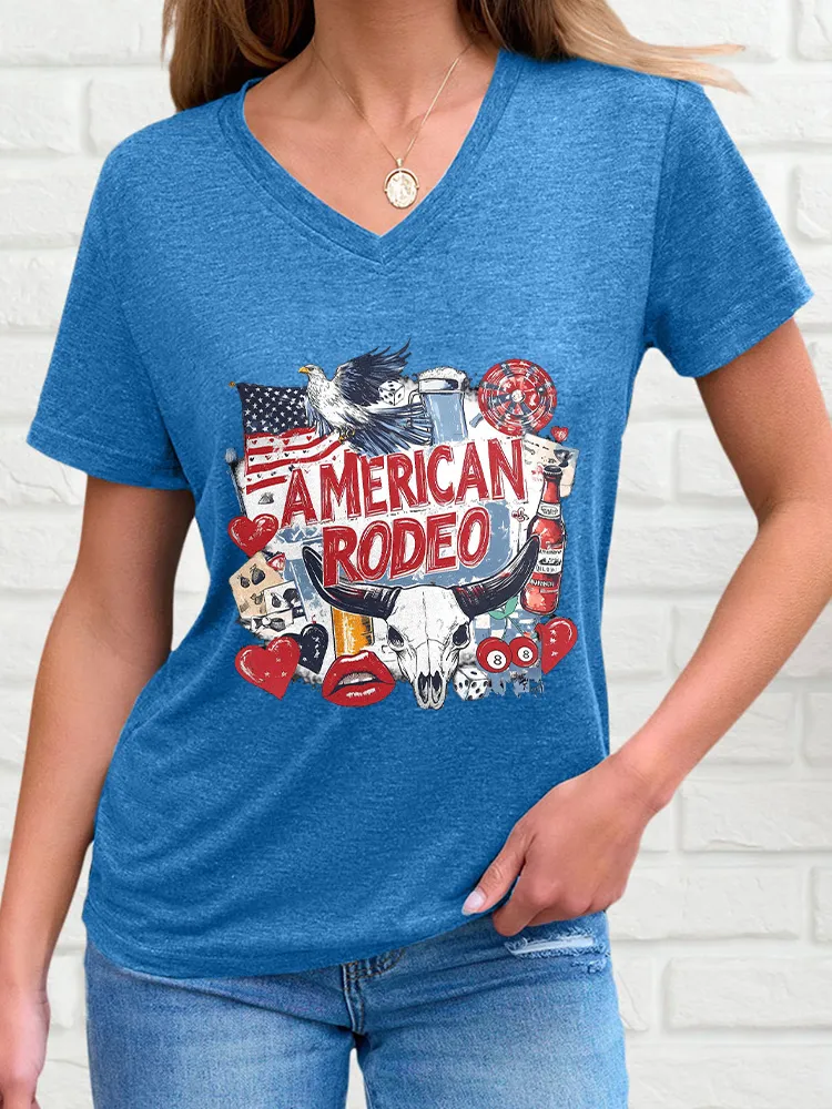 Woman'S American Rodeo V-Neck And Short Sleeves T-Shirt