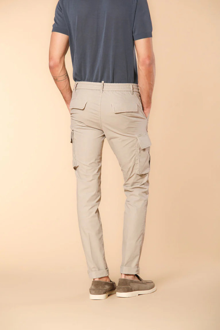 Men's Light Beige Slim Fit Parachute Fabric Cargo Pants with Large Pockets