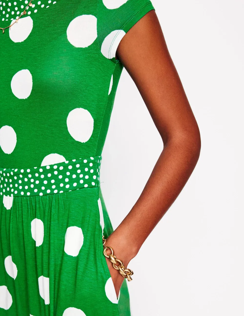 Green Polka - Dot Short - Sleeve Midi Dress