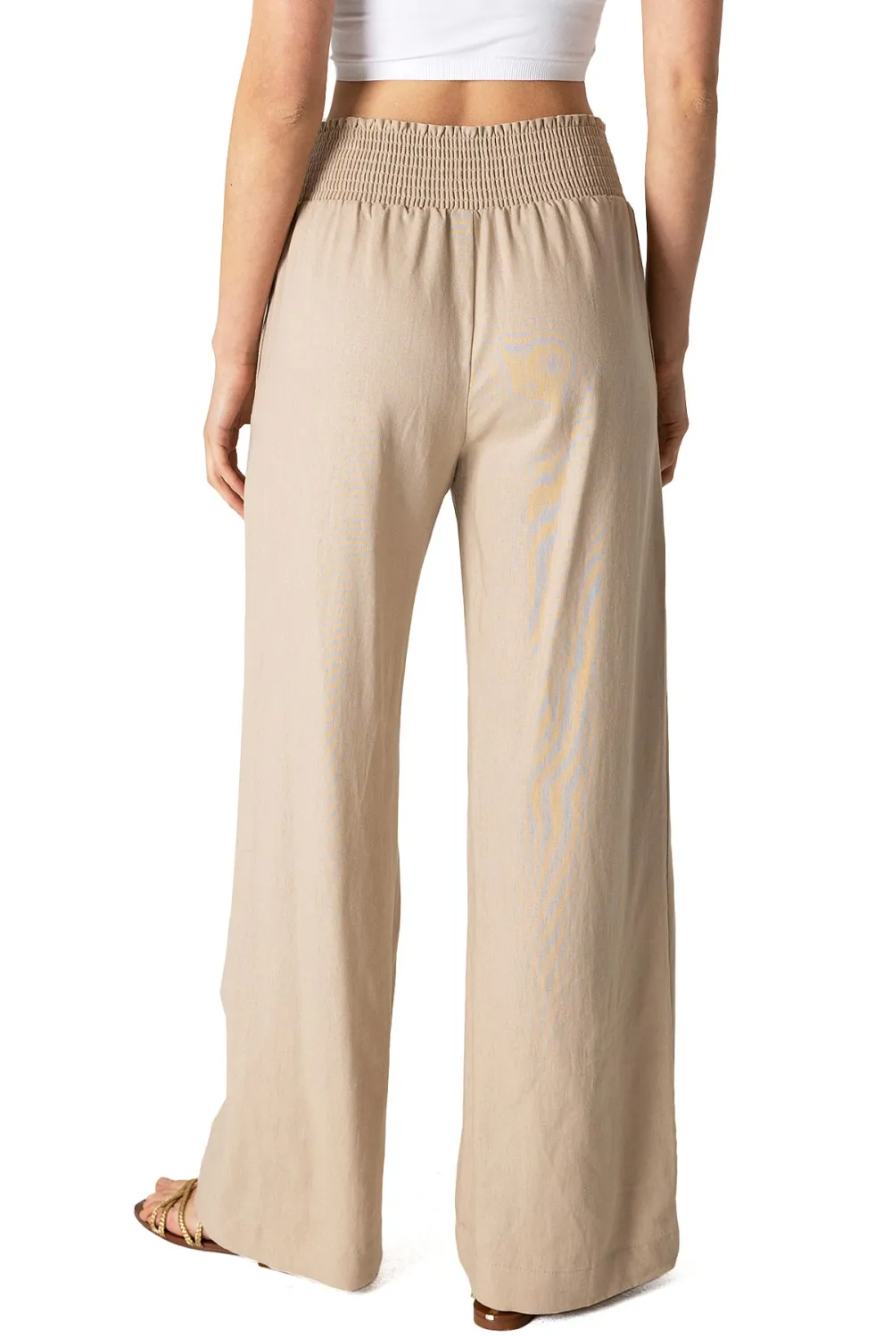 Tan Smocked - Waist Palazzo Pants