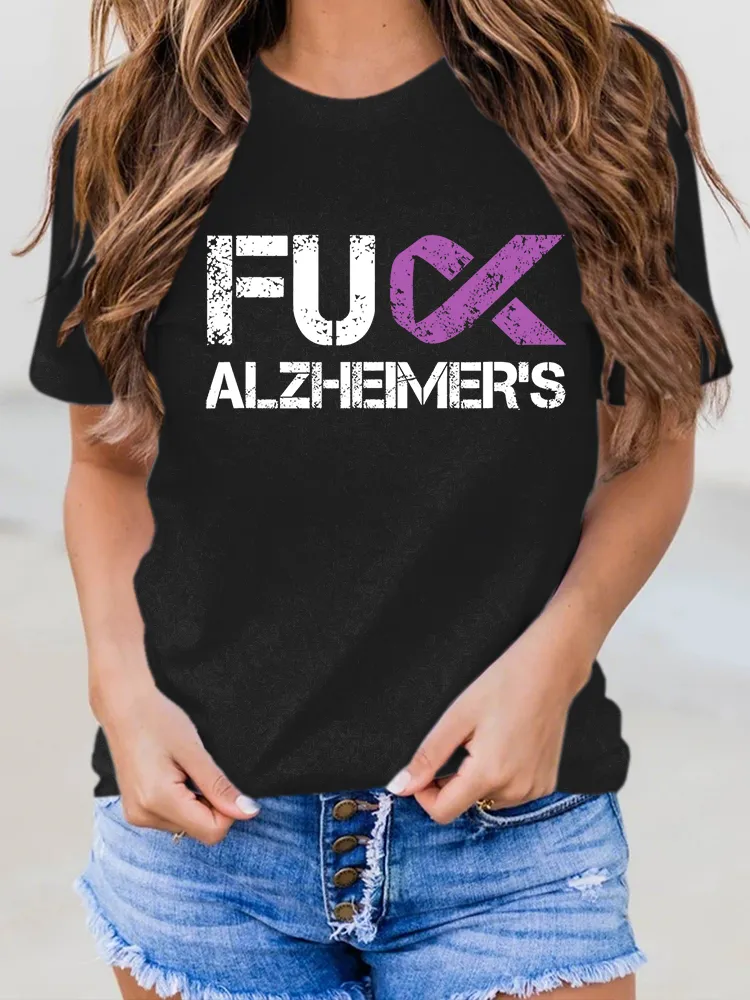 Women'S Fuck Alzheimer'S Round-Neck Short-Sleeved T-Shirt
