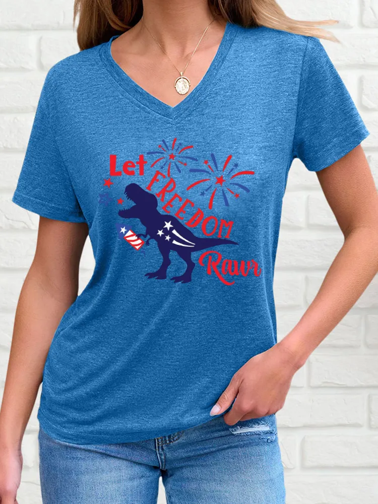 Women'S Let Freedom Rawr Print Short-Sleeved T-Shirt